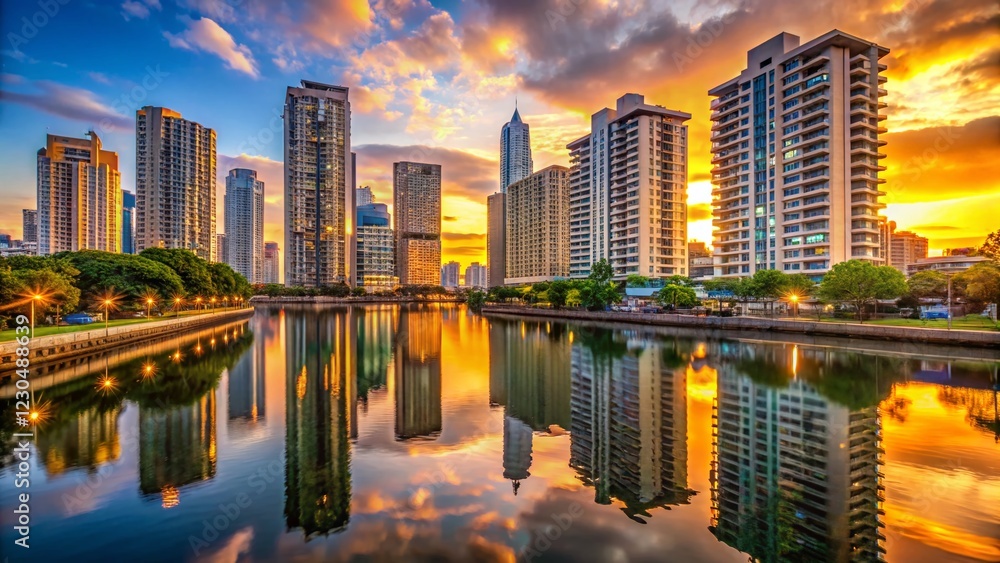 Obraz premium Upscale Makati City Condominiums along Pasig River, Manila, Philippines