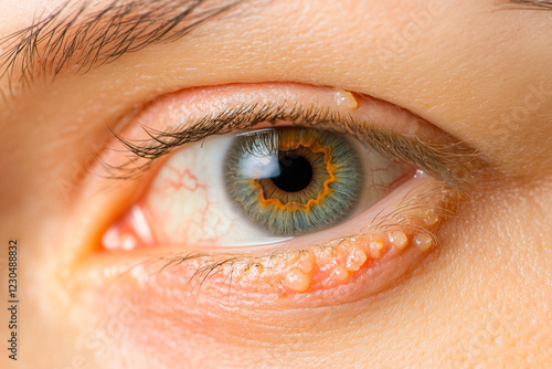 Human Eye with Lower Eyelid Inflammation and Multiple Papules