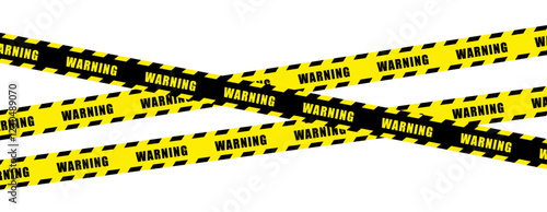 Yellow and black danger warning tape set: includes skull symbols for industrial safety, hazard areas, roads, and construction sites. Vector illustration on a transparent background.