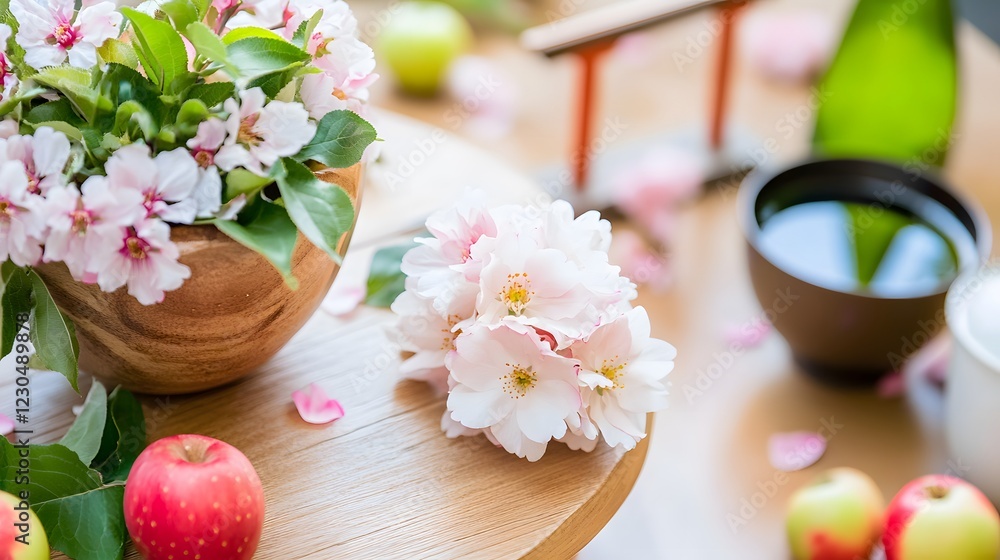 Delicate Pink Cherry Blossoms and Apples Still Life Delicate Pink Cherry Blossoms and Apples Still Life