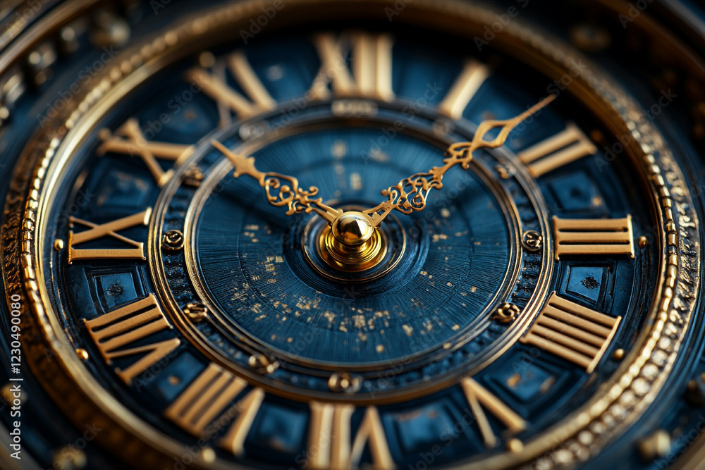 Intricate Gold Roman Numeral Clock Face Detail Intricate Gold Roman Numeral Clock Face Detail