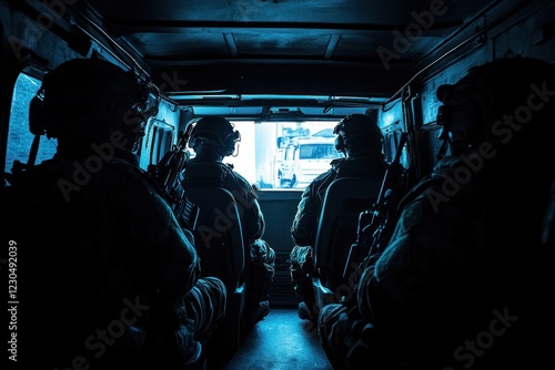 Night Operation: Special Forces Team Inside Military Vehicle photo