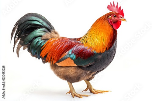 Colorful Rooster on White Background