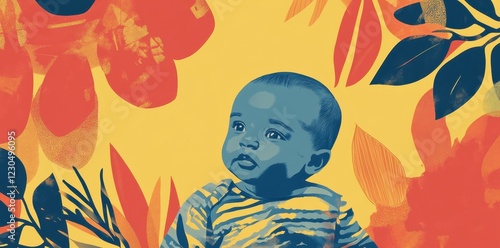 Baby Amidst Vibrant Floral and Leaf Patterns
