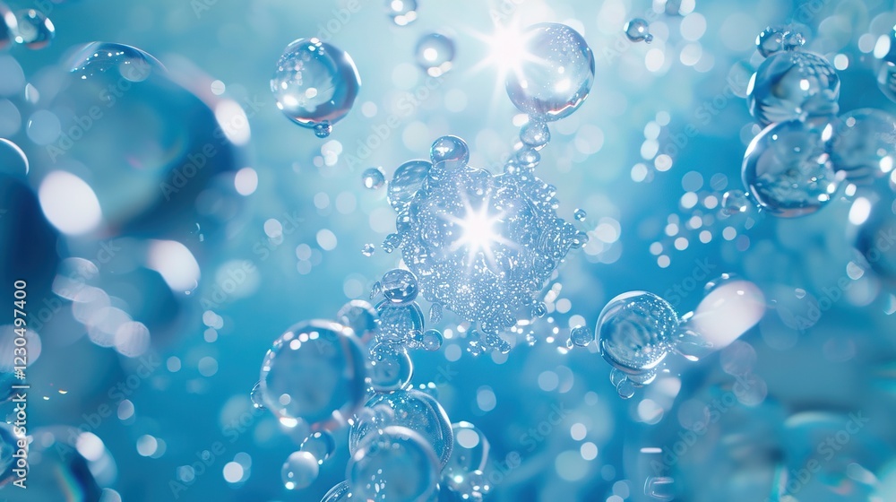 Crystal-clear water bubbles floating in a dreamy blue background Crystal-clear water bubbles floating in a dreamy blue background