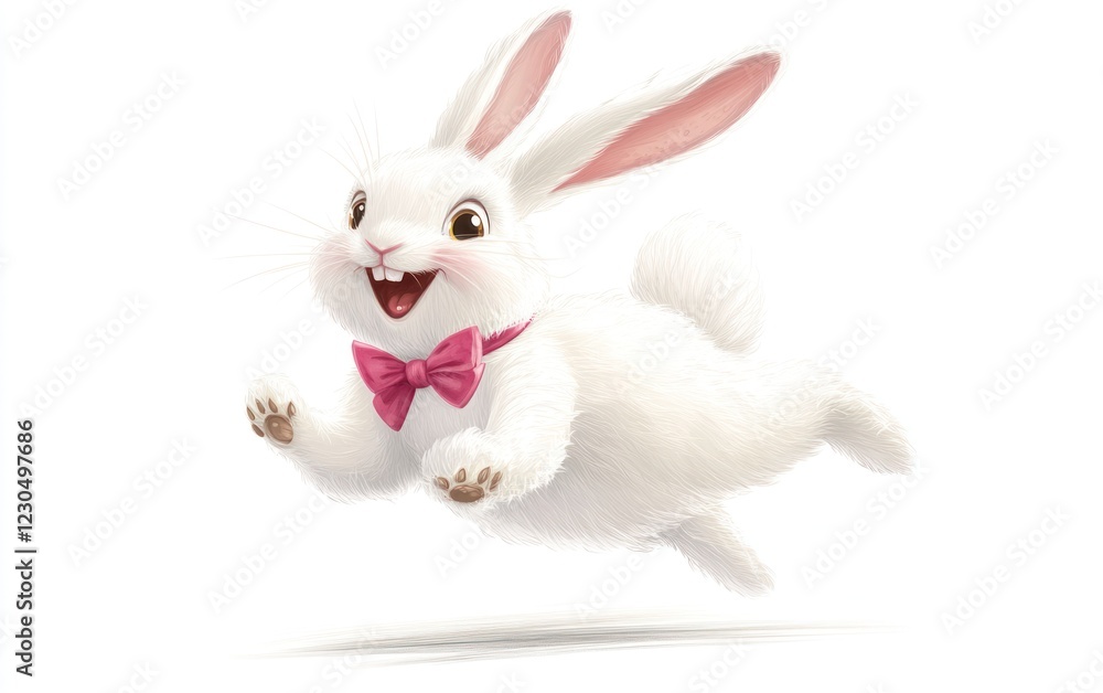 Fototapeta premium Happy bunny leaping, white background, Easter