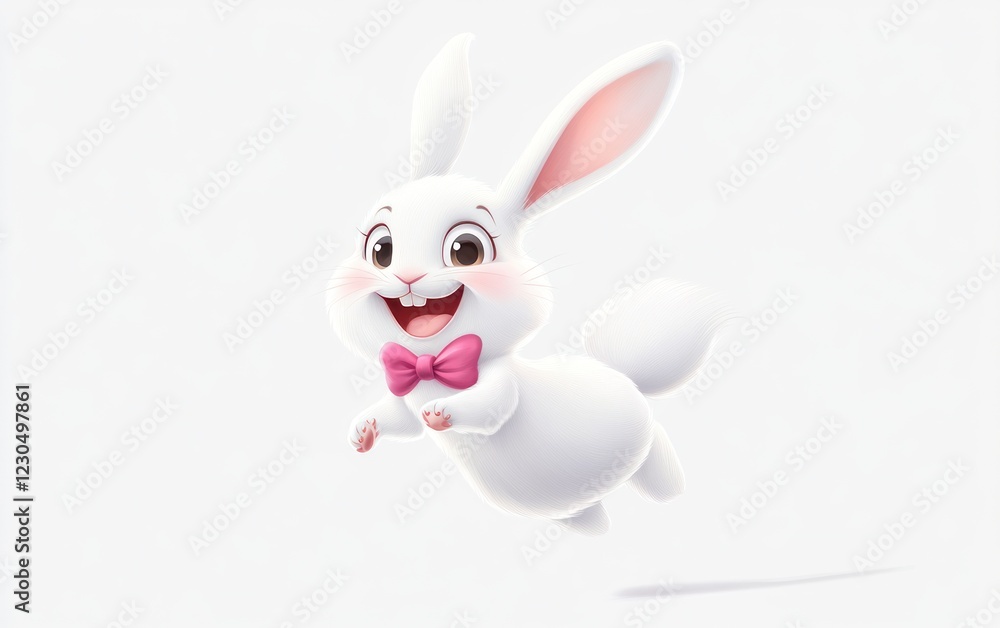 Obraz premium Happy bunny hopping, white background, spring