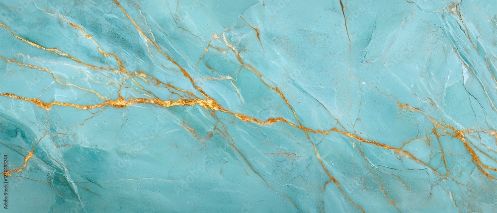 Fototapeta premium Close-up of a marble surface. the marble has a light blue color with darker blue veins running through it. the veins are a bright orange color and appear to be jagged and uneven.