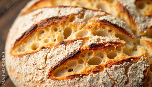 Artisan ciabatta bread close-up showing airy crumb texture, culinary delight