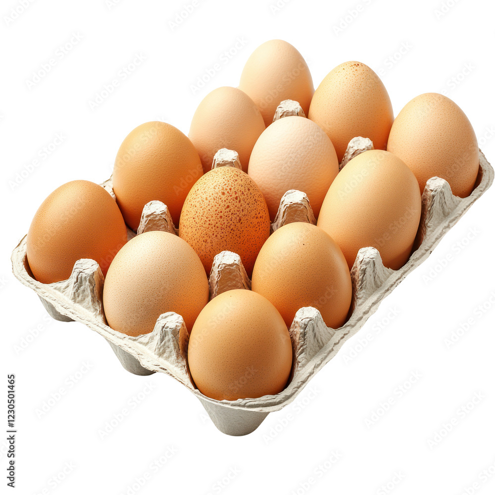 Carton filled with brown organic eggs, ideal for various dishes, isolated on a transparent background. PNG Carton filled with brown organic eggs, ideal for various dishes, isolated on a transparent background. PNG