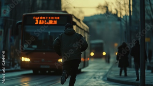 The guy runs after the bus that leaves. He missed the bus and tries to catch up with him.