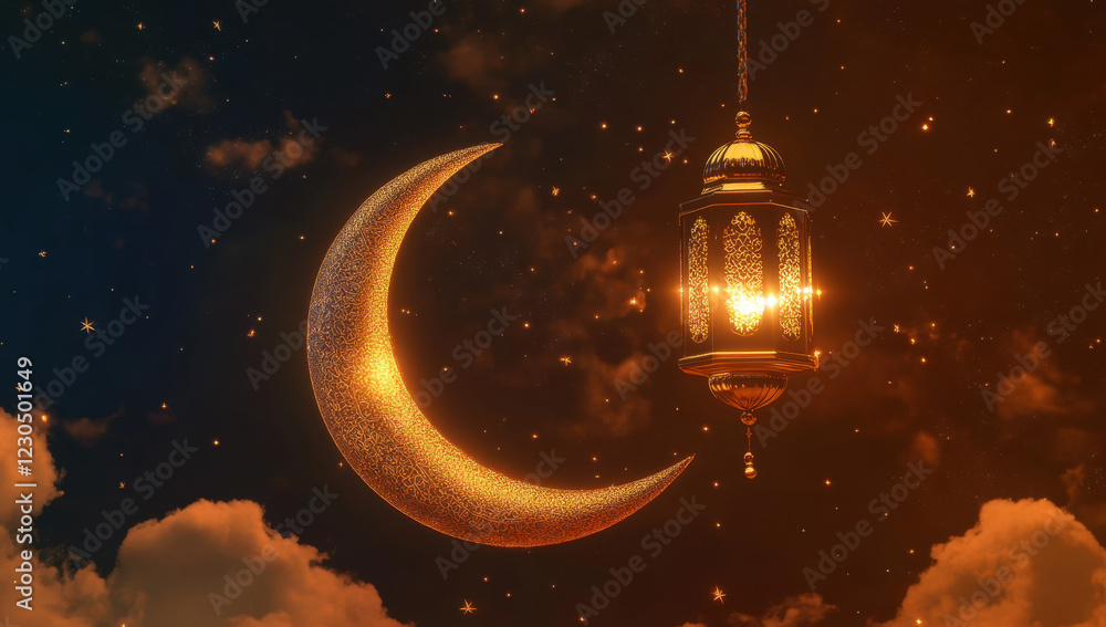 Fototapeta premium Ramadan Lantern decoration background 3d rendering . 