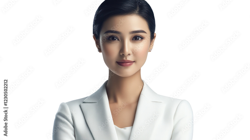 Confident woman in white suit on clear backdrop, isolated on a transparent background. PNG Confident woman in white suit on clear backdrop, isolated on a transparent background. PNG