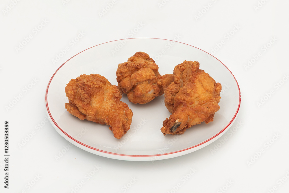 Generated imageFried chicken wings on a plate on a white background, close-up Generated imageFried chicken wings on a plate on a white background, close-up