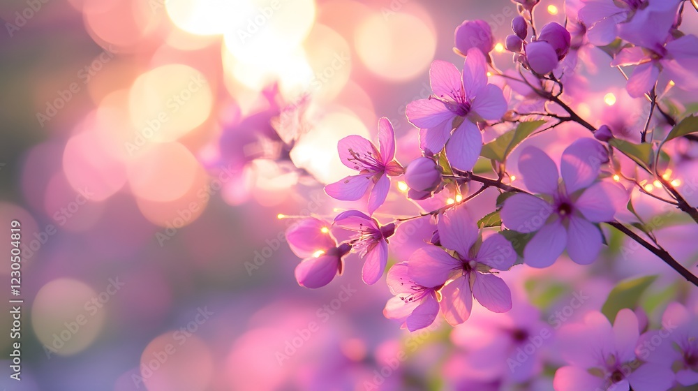 Stunning Pink Blossom Flowers at Sunset, Spring Nature Photography Stunning Pink Blossom Flowers at Sunset, Spring Nature Photography