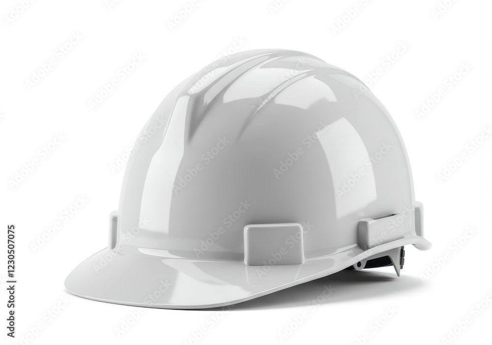 Fototapeta premium A shiny white construction hard hat with smooth contours and detailed edges isolated on a white background