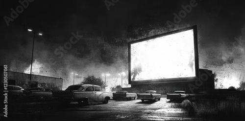 Classic Cars Parked Before A Drive In Movie Screen
