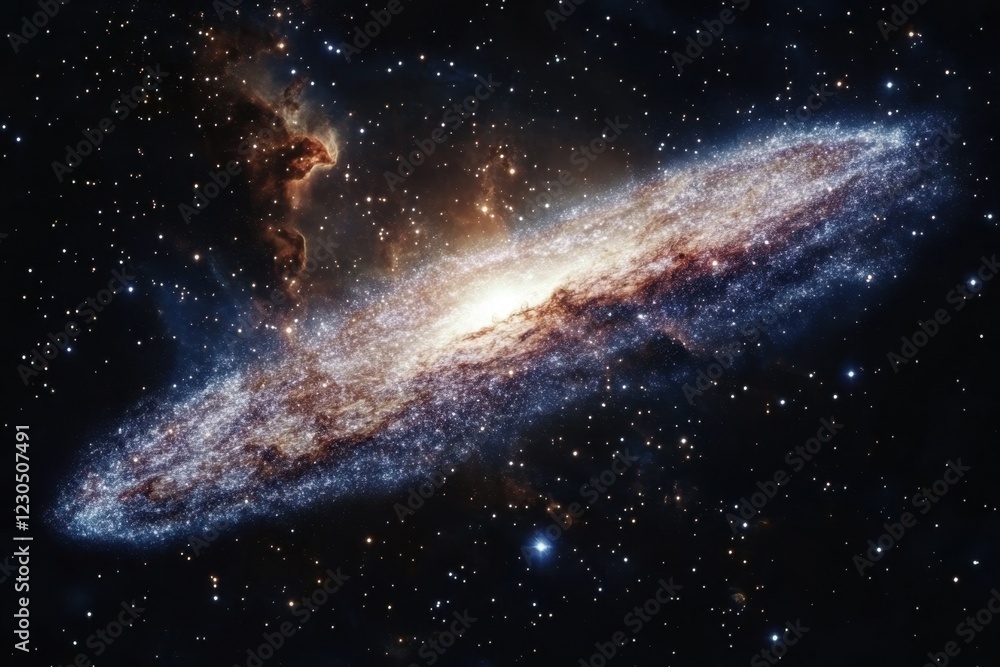 Obraz premium Vast spiral galaxy illuminated by stars in deep space amid cosmic clouds