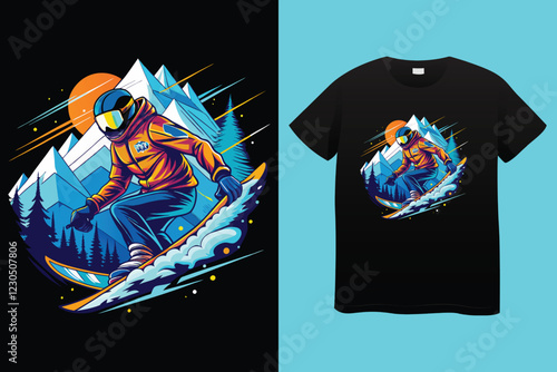 Ski winter sport vintage typography t shirt design with glasses and skier silhouette.