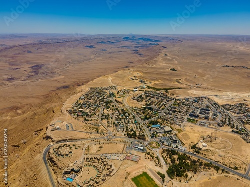 Aerial View of Mitzpe Ramon Town in Israel's Negev Desert photo