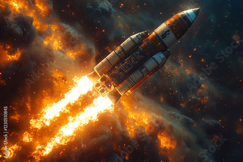 Wallpaper Mural Spacecraft Ascending Through Fiery Nebula Clouds Torontodigital.ca