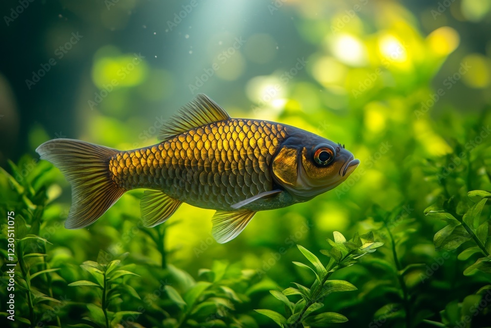 Goldfish in Vibrant Underwater Environment Goldfish in Vibrant Underwater Environment