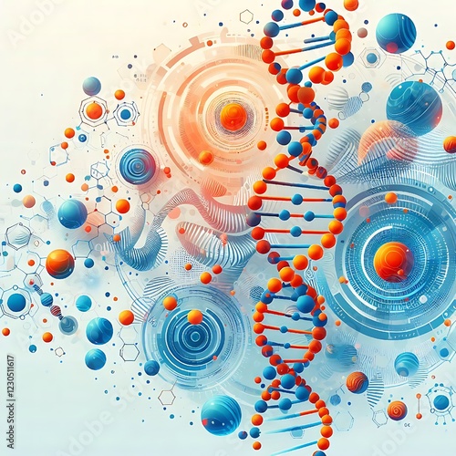 abstract background with circles A science banner, wallpaper, or template featuring DNA molecules. Vector-based artwork. photo