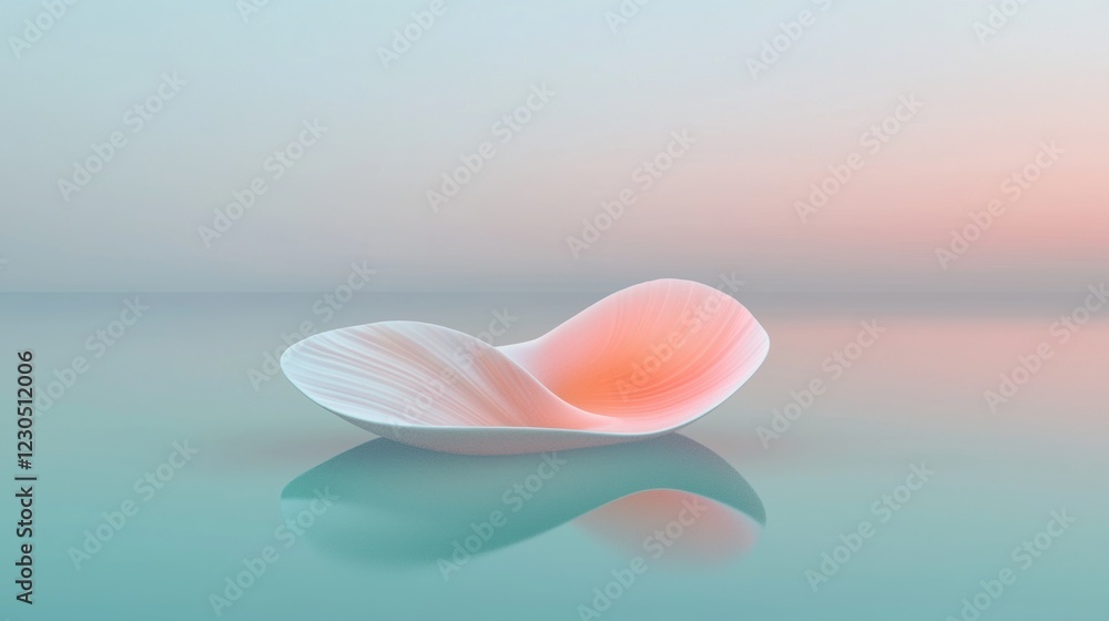 3d rendering of a white shell-shaped object on a light blue background. the shell is in the center of the image and is placed on a reflective surface. 3d rendering of a white shell-shaped object on a light blue background. the shell is in the center of the image and is placed on a reflective surface.