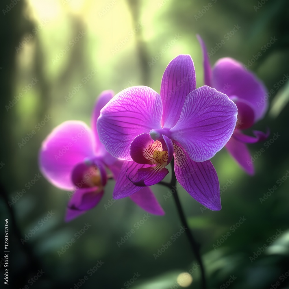 Close up shot of a delicate purple flower on a green background in a square format Close up shot of a delicate purple flower on a green background in a square format