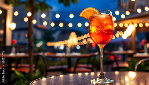 Wallpaper Mural Aperol Spritz cocktail on restaurant table outside, summer night , with white tonespng Torontodigital.ca