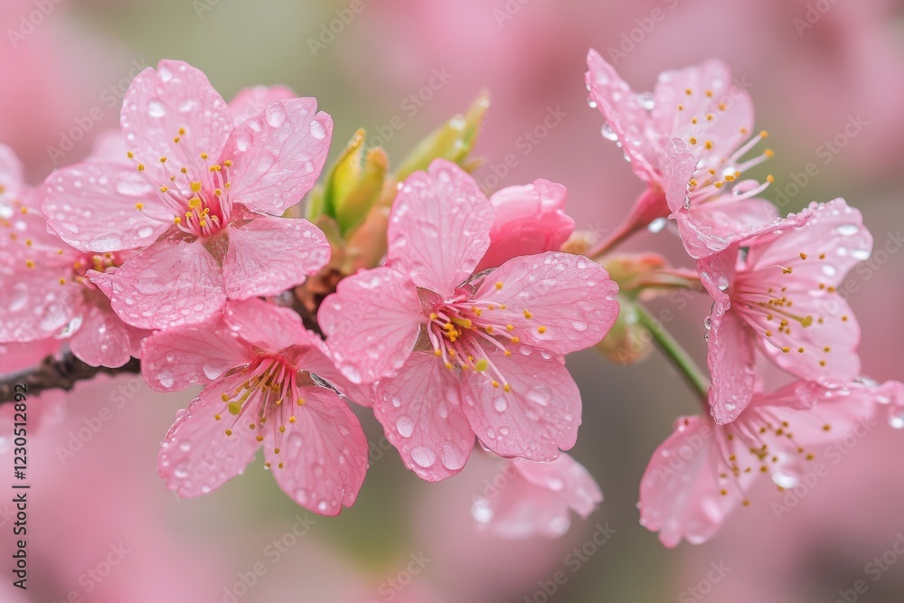 Obraz premium Cherry Blossoms with Dew