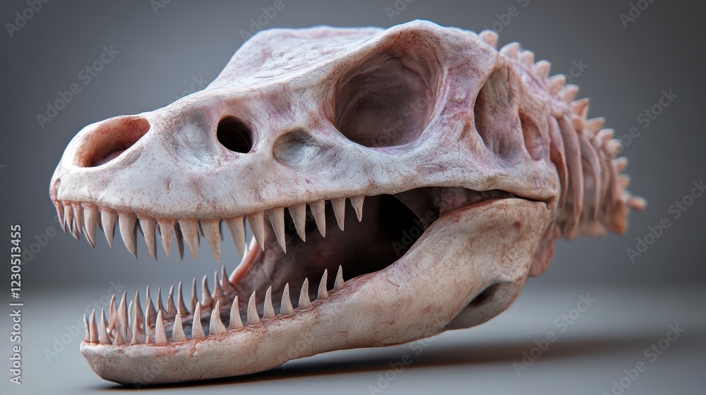 A detailed dinosaur skull model showcasing intricate textures and sharp teeth, Ideal for educational materials, museums, or media related to paleontology and Jurassic themes, A detailed dinosaur skull model showcasing intricate textures and sharp teeth, Ideal for educational materials, museums, or media related to paleontology and Jurassic themes,