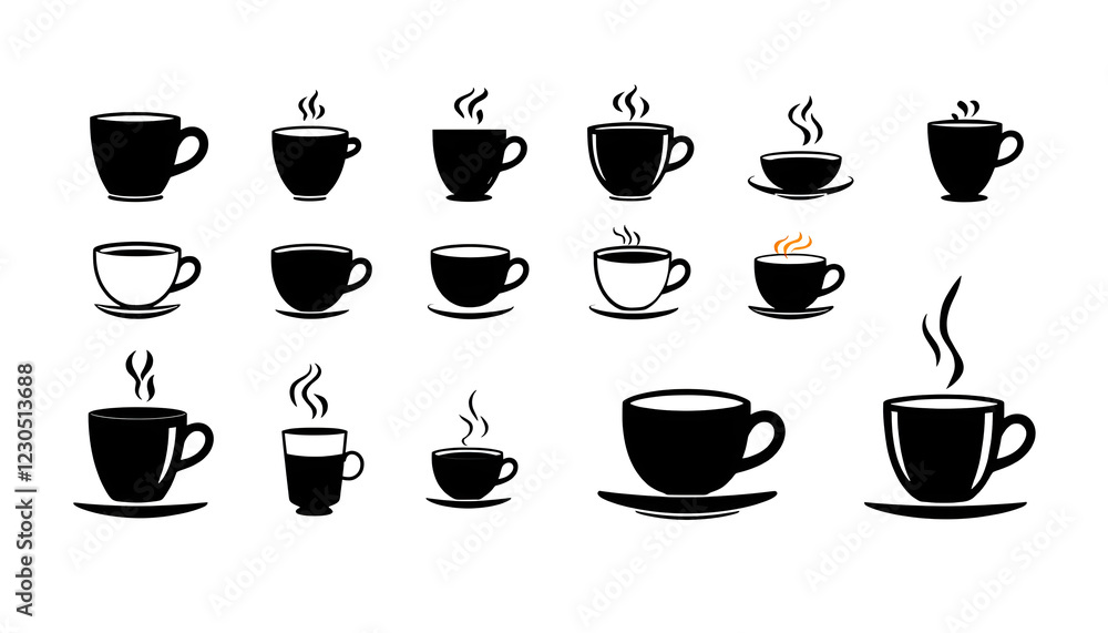 Coffee cup icons. Set of different tea cup icons. Simple coffee or tea signs. Black hot drinks icons , with white tonespng Coffee cup icons. Set of different tea cup icons. Simple coffee or tea signs. Black hot drinks icons , with white tonespng
