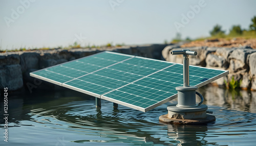 Solar cell green energy for water pump at reservoir , with white tonespng photo