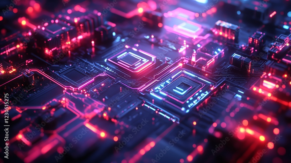 Neon Circuit Pathway with Sci-Fi Technology Aesthetic - made with Generative AI Neon Circuit Pathway with Sci-Fi Technology Aesthetic - made with Generative AI