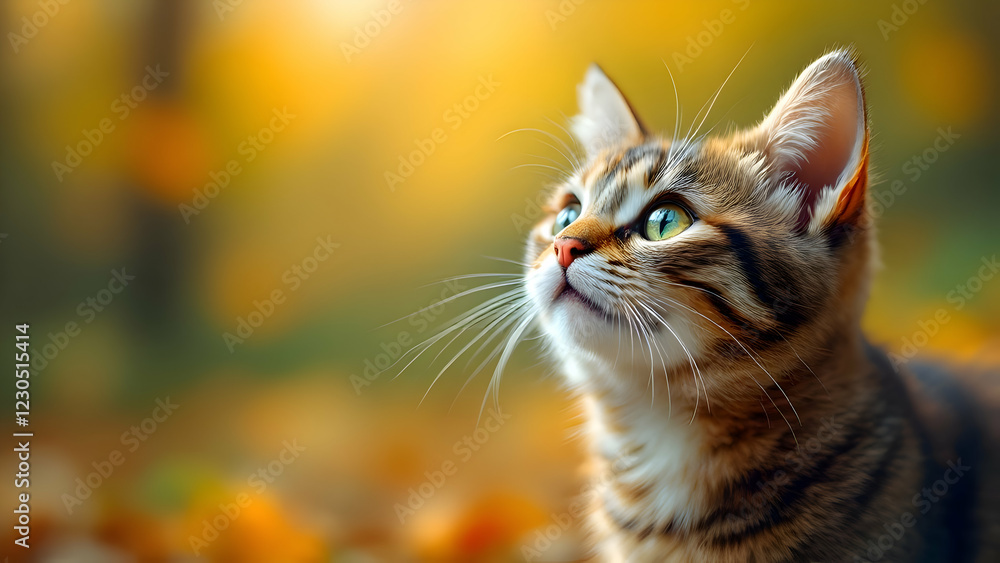 Fototapeta premium Cute fluffy cat on blur background
