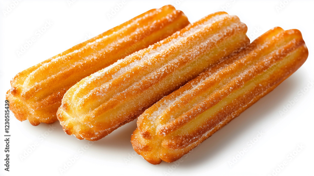 Crispy Sugar-Coated Churros Isolated on White Background
Crispy Sugar-Coated Churros Isolated on White Background