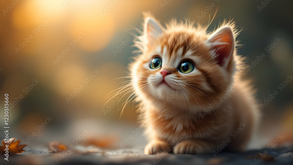 Fototapeta premium Cute fluffy cat on blur background