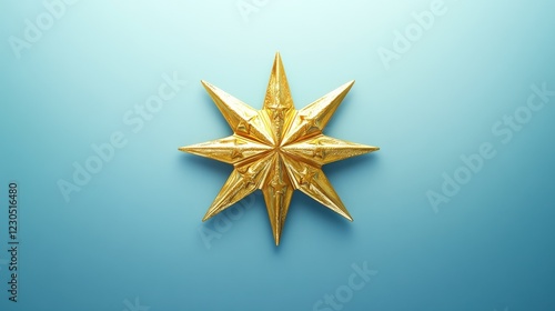 Golden five-star rating symbol shines brightly on a light blue background, representing exceptional customer satisfaction, quality, and excellent feedback for outstanding services. photo