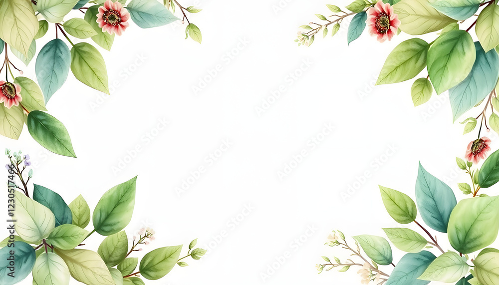 Ready to use Card. Herbal Watercolor invitation design with leaves. watercolor background. floral elements, botanic watercolor illustration. Template for wedding. frame isolated with white highlig Ready to use Card. Herbal Watercolor invitation design with leaves. watercolor background. floral elements, botanic watercolor illustration. Template for wedding. frame isolated with white highlig