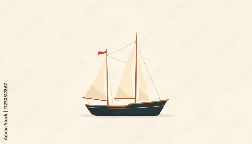 Sailboat with cream sails on a minimalistic background Sailboat with cream sails on a minimalistic background