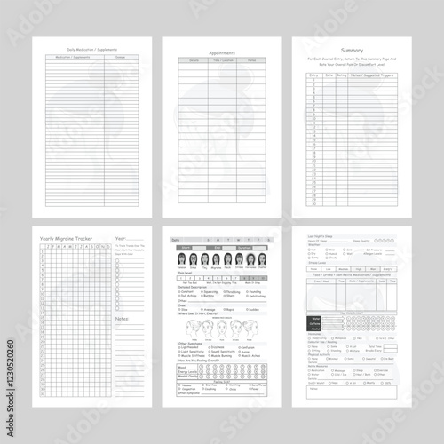 Vector illustration of migraine log book tracker