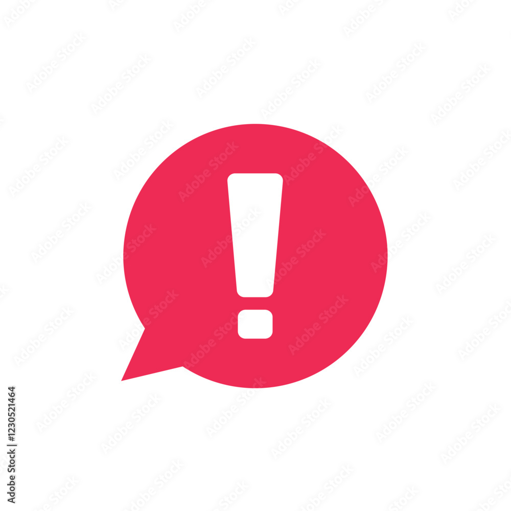 Red exclamation mark symbol and attention or warning sign icon on alert danger danger problem. vector design. Information bubble speech notification vector icon isolated on white background Red exclamation mark symbol and attention or warning sign icon on alert danger danger problem. vector design. Information bubble speech notification vector icon isolated on white background