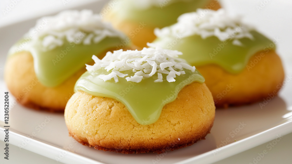 Coconut-Lime Cookies with Green Glaze Isolated on White Background
Coconut-Lime Cookies with Green Glaze Isolated on White Background