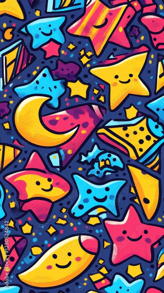 Happy Stars Moon and Cosmic Shapes Design Happy Stars Moon and Cosmic Shapes Design