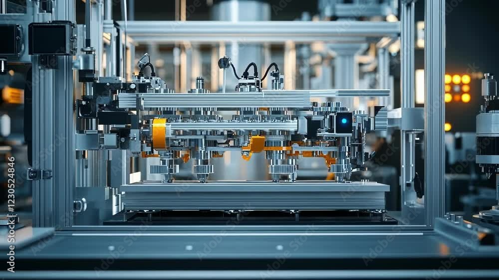 A side angle image of a 3D printer with layers of a custom tooling fixture clearly visible in the process of printing surrounded by an array of tools and components that hint at the