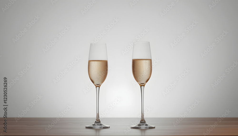 Fototapeta premium Glasses of champagne on a table, celebrating atmosphere , with white tonespng