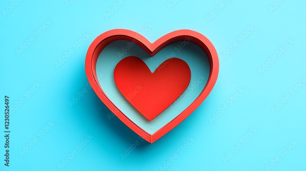 Abstract Red Hearts Nested Design on Blue Background Valentine's Day Concept Abstract Red Hearts Nested Design on Blue Background Valentine's Day Concept