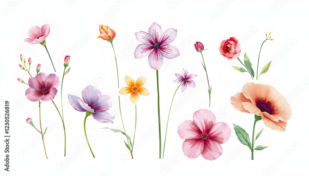 high-quality set of various watercolor flowers , with white tonespng high-quality set of various watercolor flowers , with white tonespng