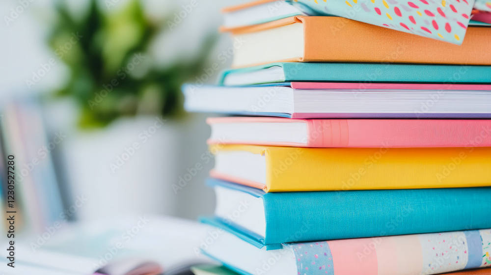 Stack of Colorful Books in Home Setting Stack of Colorful Books in Home Setting